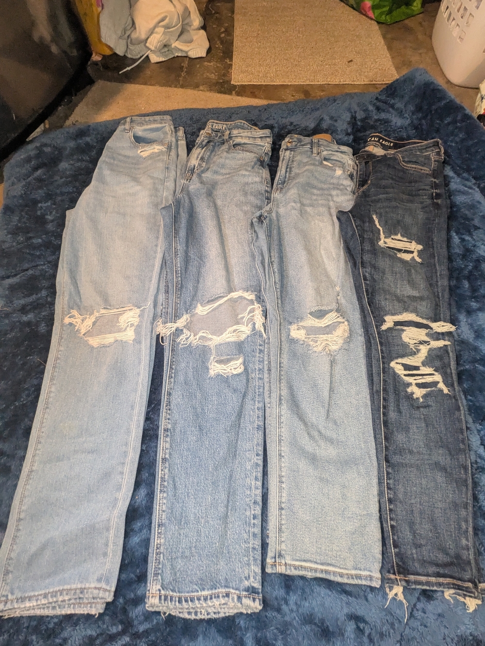 Women’s Distressed Light & Dark Blue Jeans - Classic Straight Fit
